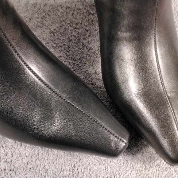 Women's Kitten Heel Size 6 Black Slouch Ankle Boots Closed Square Toe Pleated - Picture 2 of 12